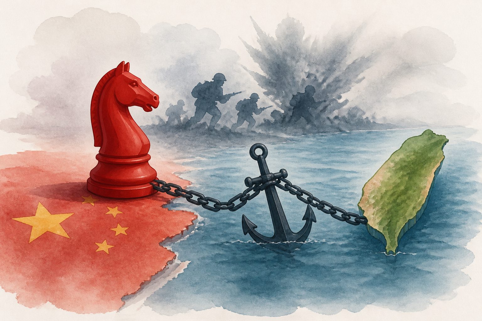 Abstract editorial illustration accompanying the article: How the Korean War derailed China’s plans to attack Taiwan
