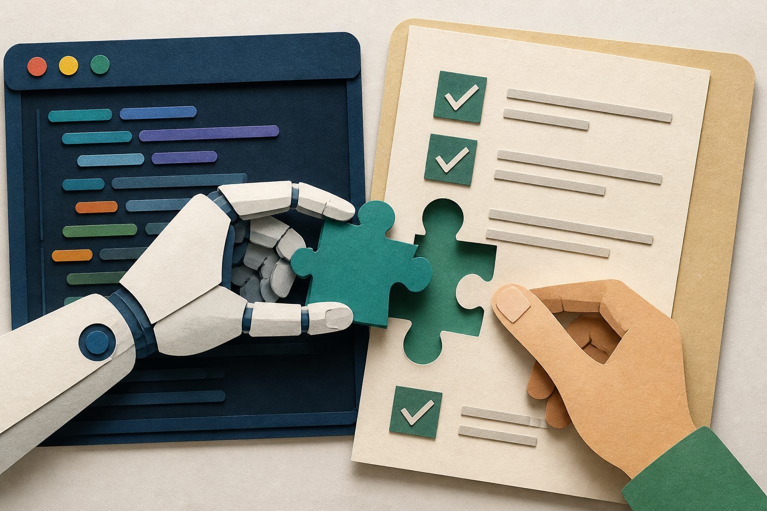 Abstract editorial illustration accompanying the article: An AI system makes software tests that better match developers’ intended checks