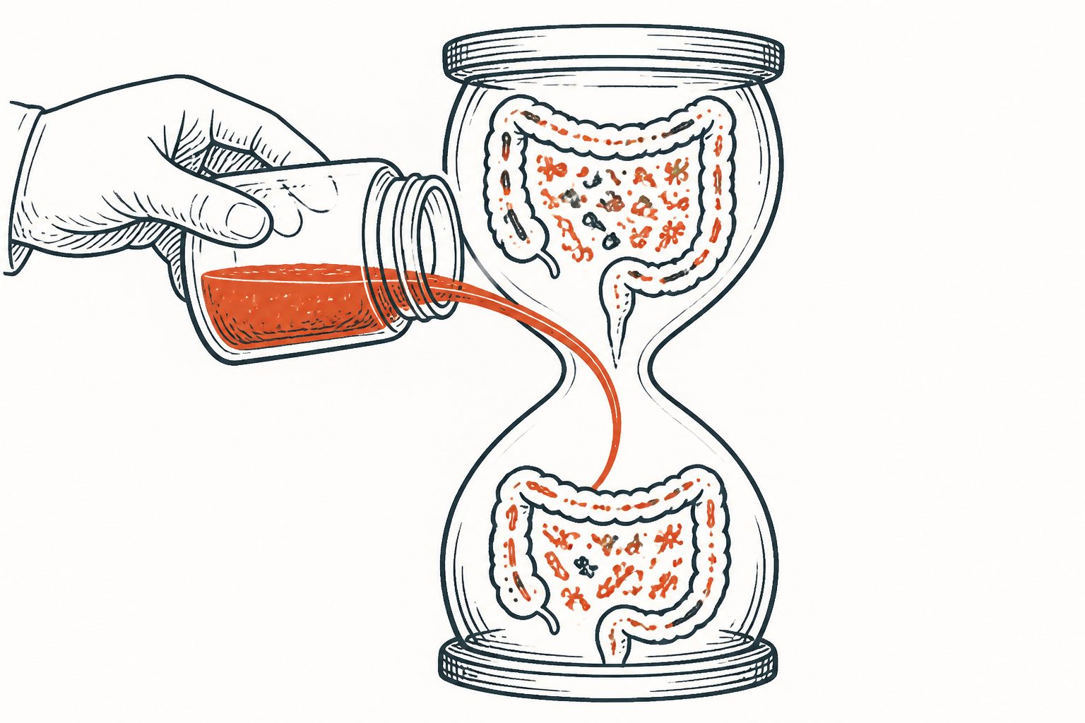 Abstract editorial illustration accompanying the article: Review finds short-term changes after stool transplant in Parkinson’s trials