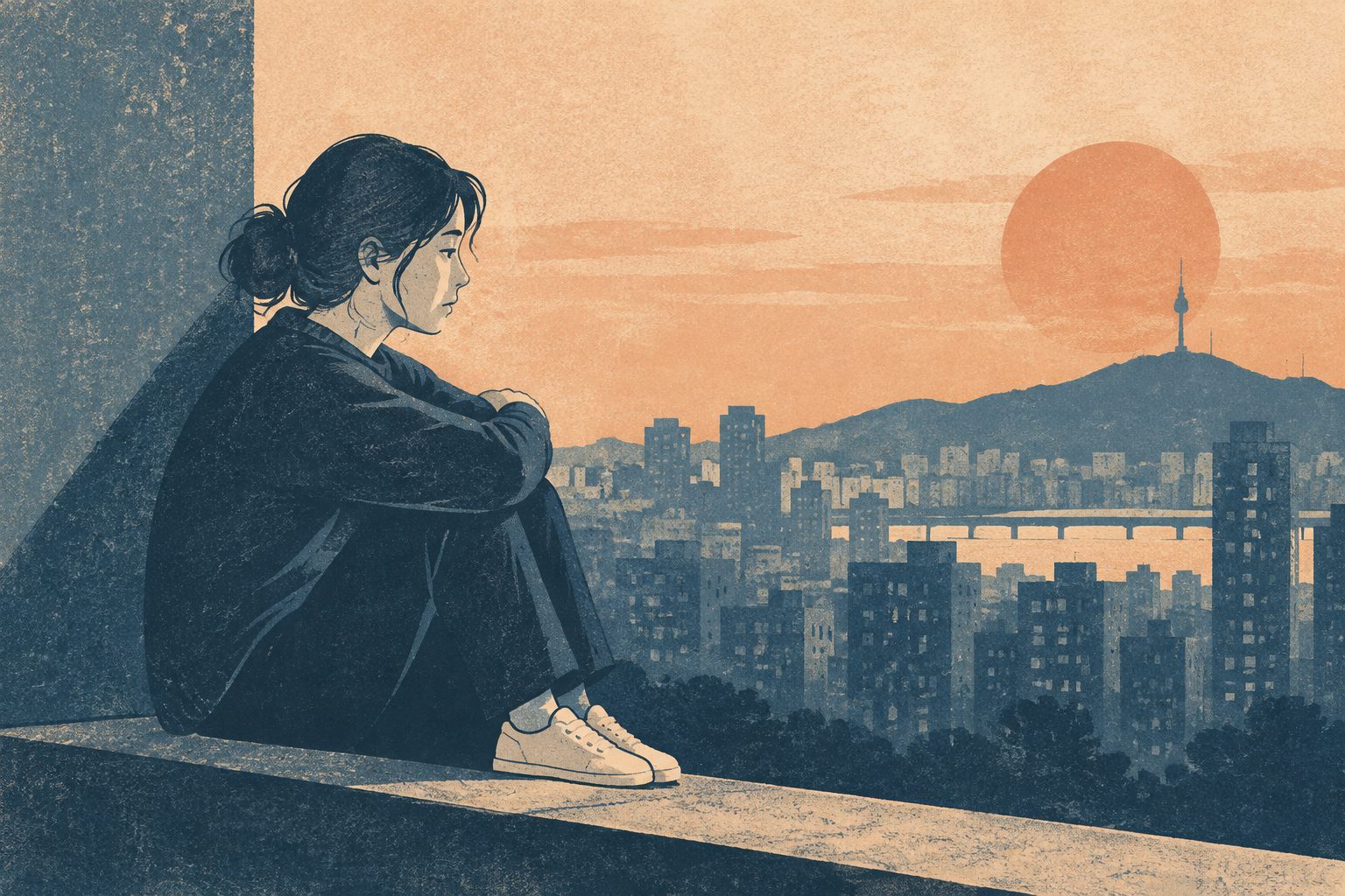 Abstract editorial illustration accompanying the article: In Korean adults, loneliness was linked to suicidality beyond mental disorders