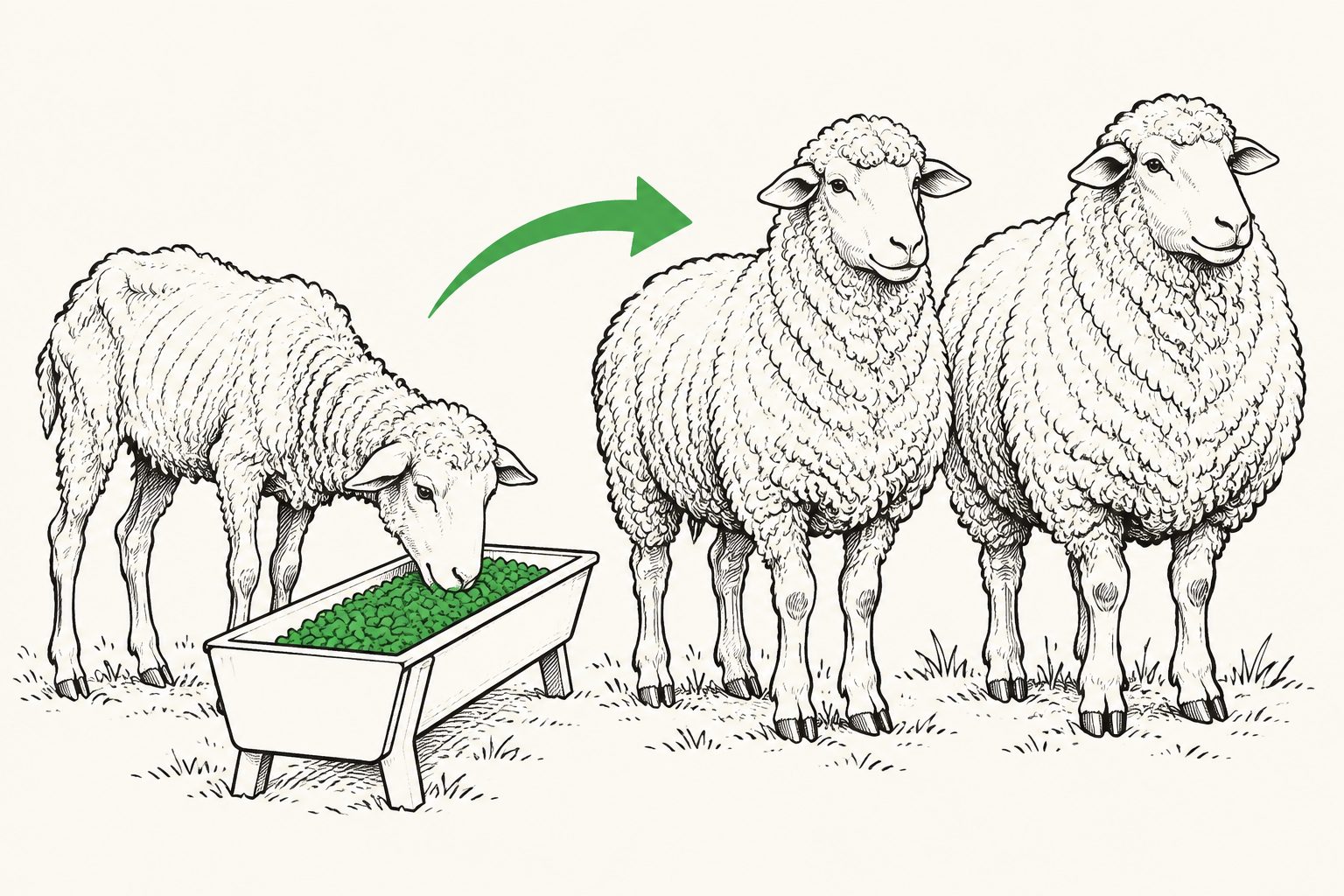 Abstract editorial illustration accompanying the article: Targeted feeding helped poorly growing Merino sheep overtake heavier peers
