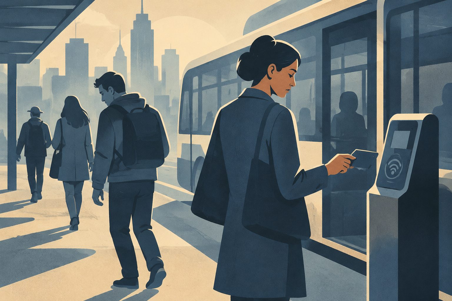Abstract editorial illustration accompanying the article: Bringing back transit fares could drive away many new riders