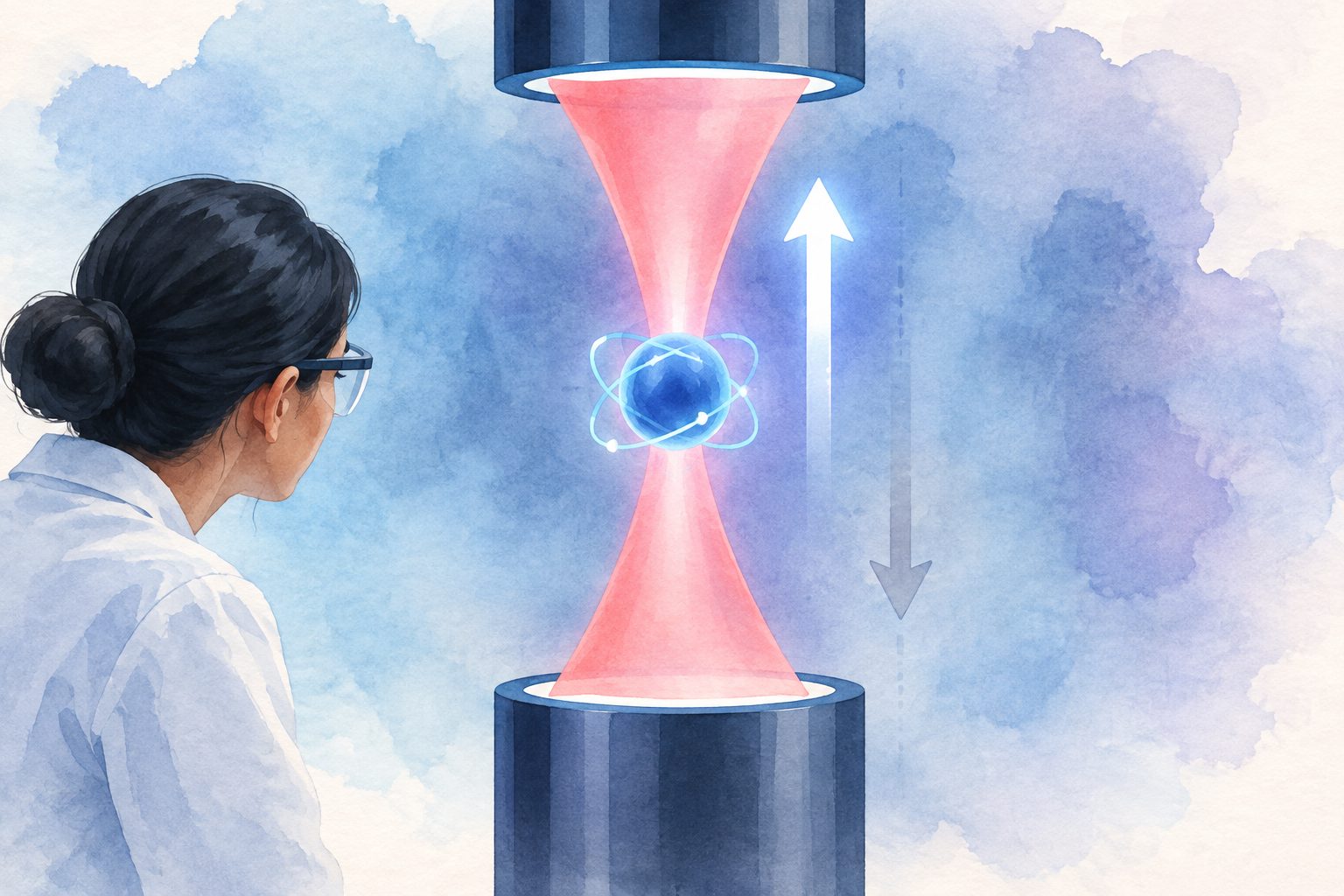 Abstract editorial illustration accompanying the article: A proposed experiment could make gravity appear to push instead of pull