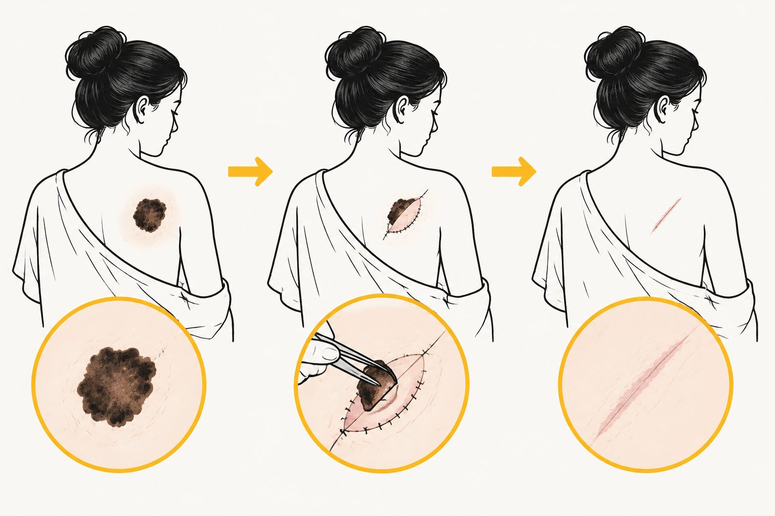 Abstract editorial illustration accompanying the article: Review suggests staged surgery may lower some risks for congenital moles