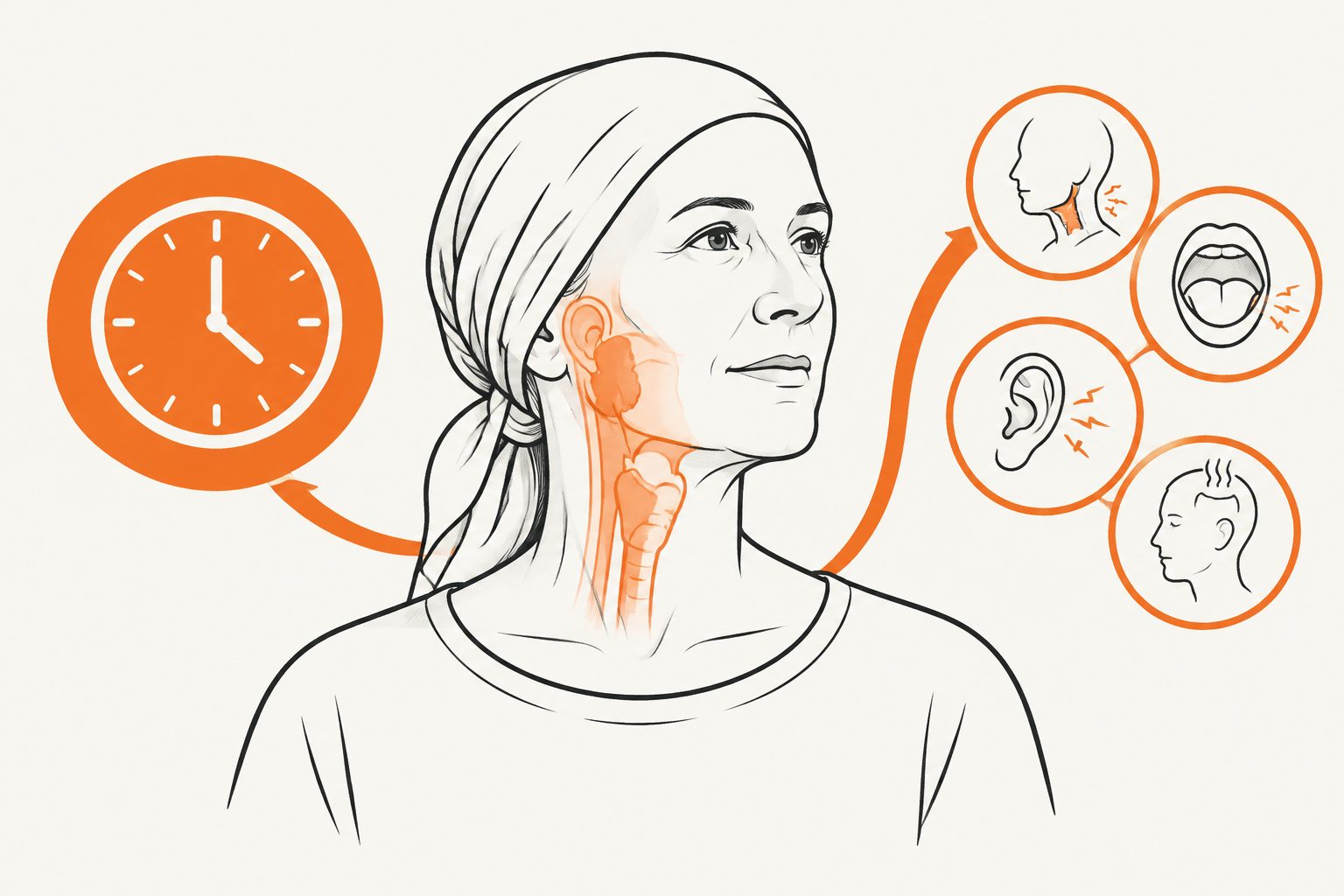 Abstract editorial illustration accompanying the article: Review finds longer survival with added toxicity in four cancer types